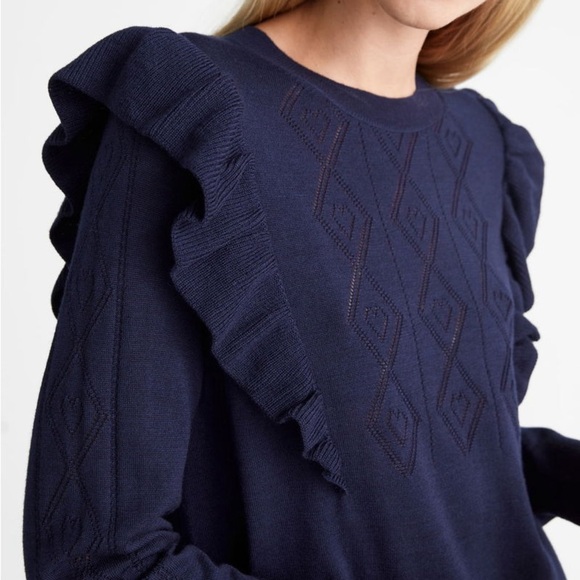 & Other Stories Pointelle Knit 100% Wool Midi Dress in "Dark Blue" Size XS - Picture 2 of 12